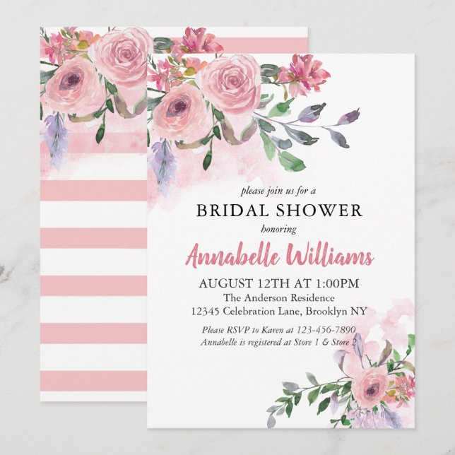 Invitación Elegante ducha marital floral rosa Rubor (Anverso / Reverso)