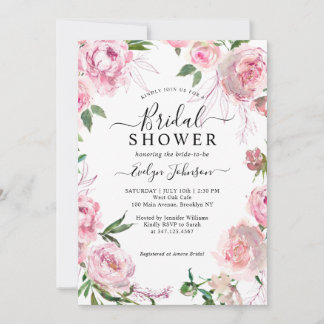 Invitación Elegante ducha marital floral rosa Rubor