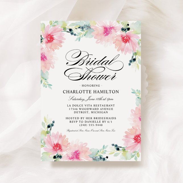 Invitación Elegante ducha marital floral rosa Rubor (Subido por el creador)