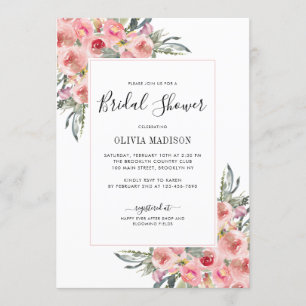 Invitación Elegante ducha marital floral rosa Rubor