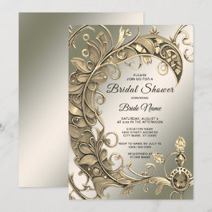 Invitación Elegante ducha marrón dorada decorativa