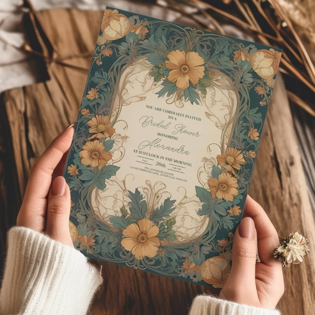 Invitación Elegante ducha marrón floral de estilo Art Nouveau (Subido por el creador)