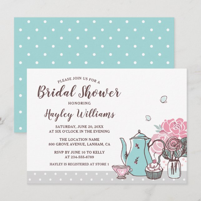 Invitación Elegante ducha marrón floral de mariposa Fiesta de (Anverso / Reverso)