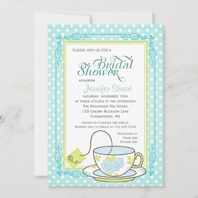 Invitación Elegante ducha marrón floral de té de novia (Anverso)