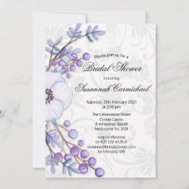 Invitación Elegante ducha marrón floral Wreath Damask Bridal