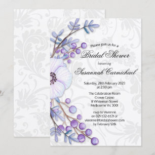Invitación Elegante ducha marrón floral Wreath Damask Bridal