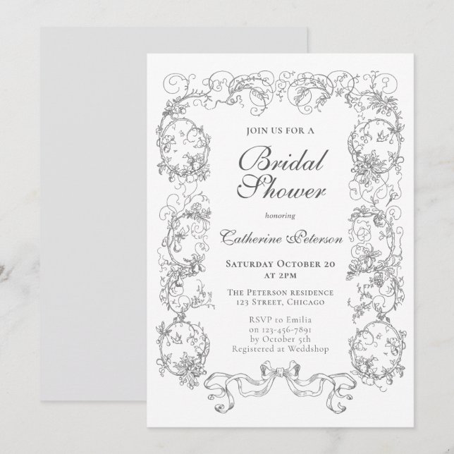 Invitación Elegante ducha marrón gris naranja blanco ornate (Anverso / Reverso)