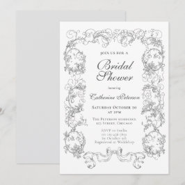 Invitación Elegante ducha marrón gris naranja blanco ornate