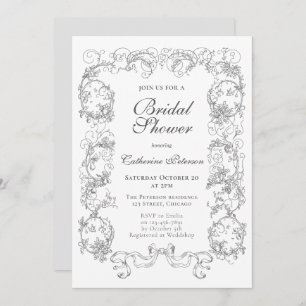 Invitación Elegante ducha marrón gris naranja blanco ornate