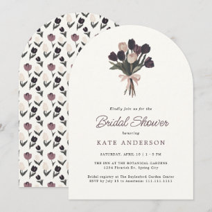 Invitación Elegante ducha marrón morado floral de novias