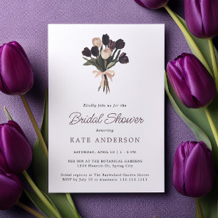 Invitación Elegante ducha marrón morado floral de novias