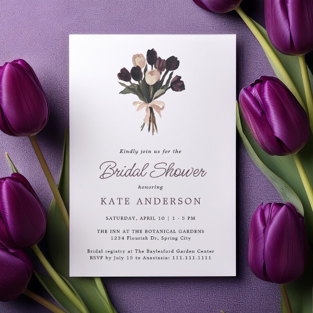 Invitación Elegante ducha marrón morado floral de novias (Subido por el creador)