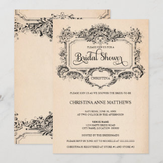 Invitación Elegante ducha marrón ornamenta de novia
