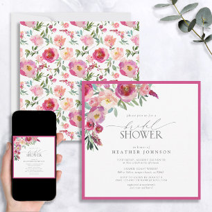 Invitación Elegante ducha marrón rosa floral de agua