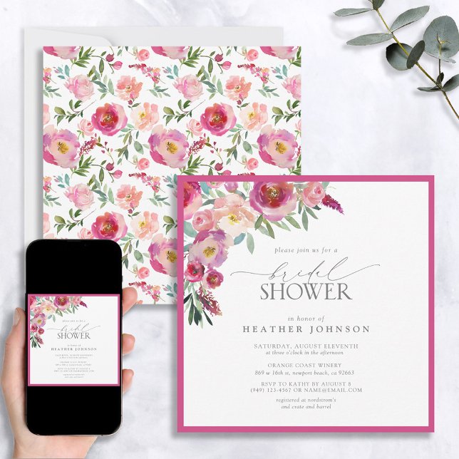 Invitación Elegante ducha marrón rosa floral de agua (Subido por el creador)