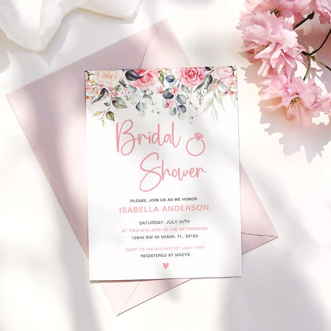 Invitación Elegante ducha marrón rosa floral de agua (Subido por el creador)