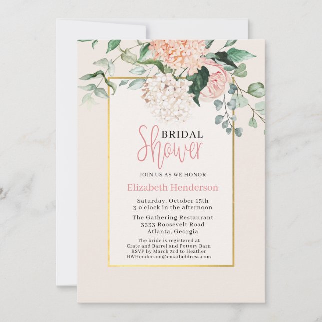 Invitación Elegante ducha marrón rosa floral de agua (Anverso)