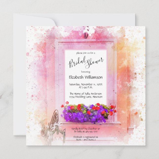 Invitación Elegante ducha marrón rosa floral de agua (Anverso)