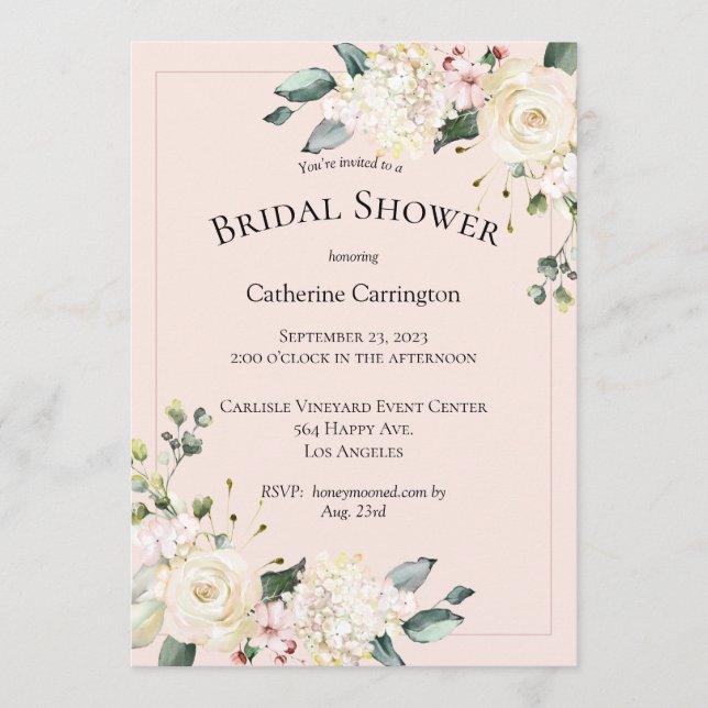 Invitación Elegante ducha marrón rosa floral de agua (Anverso)