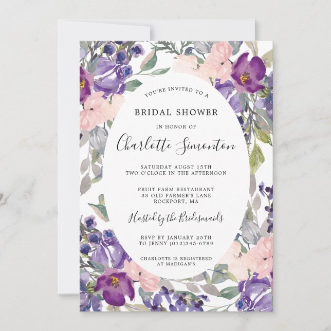 Invitación Elegante ducha marrón rosa floral de novia (Anverso)