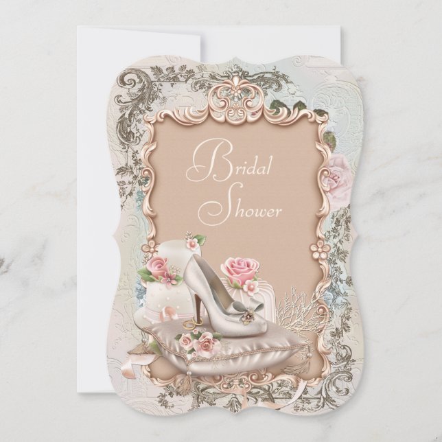 Invitación Elegante ducha marrón rosa y azul Verde azulado (Anverso)