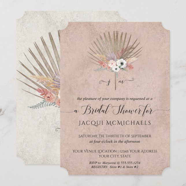 Invitación Elegante ducha marrón rosa y naranja blanca (Anverso / Reverso)