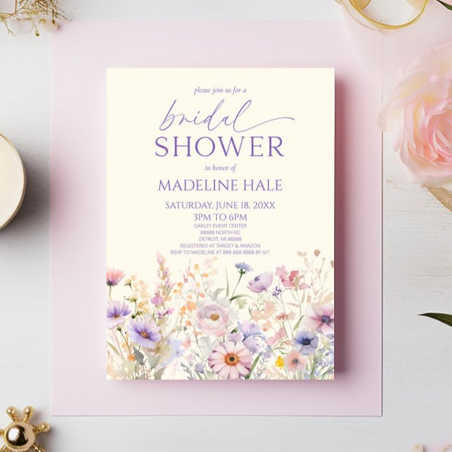 Invitación Elegante ducha marrón rosada de flores silvestres (Subido por el creador)