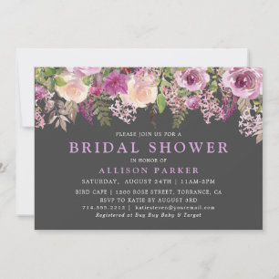 Invitación Elegante ducha marrón violeta con flores de novia