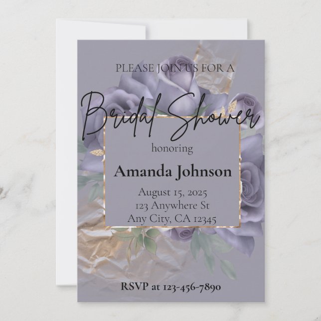 Invitación Elegante ducha marrón y dorada floral de novias (Anverso)