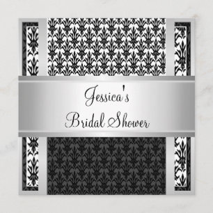 Invitación Elegante ducha matrimonial color blanco negro plat