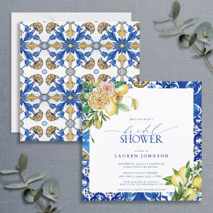 Invitación Elegante ducha mediterránea con flores de limón fl