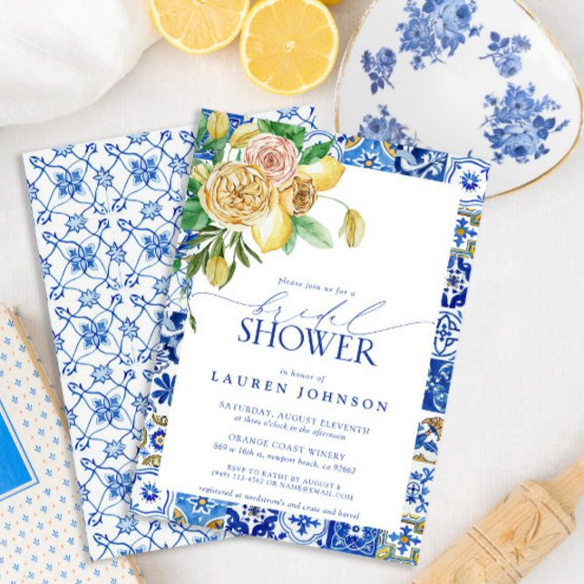 Invitación Elegante ducha mediterránea con flores de limón fl (Subido por el creador)