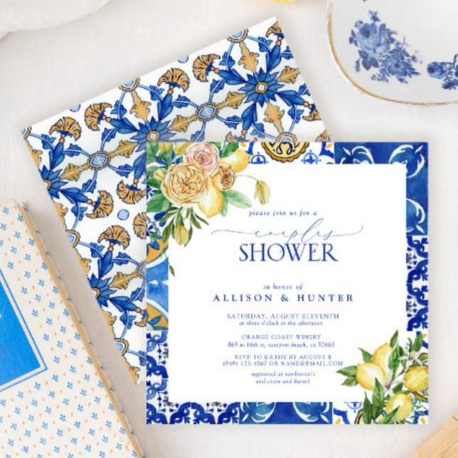 Invitación Elegante ducha mediterránea con Parejas Florales d (Subido por el creador)
