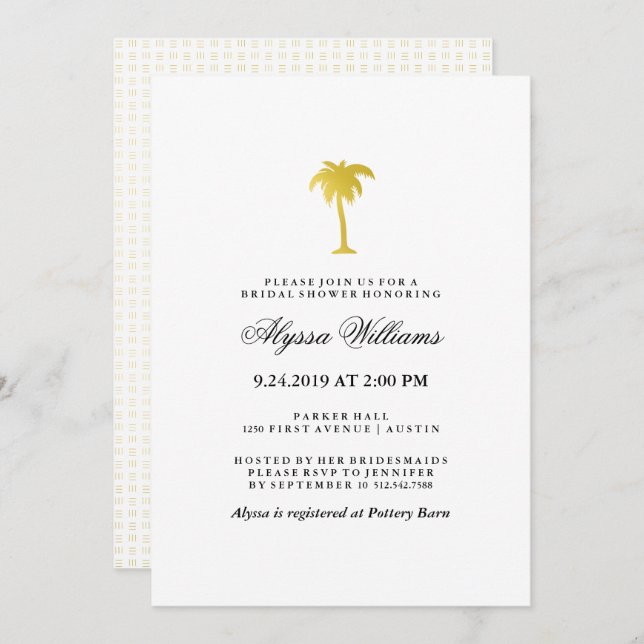 Invitación Elegante Ducha Nodal Faux Gold Palm Tree (Anverso / Reverso)