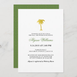 Invitación Elegante Ducha Nodal Faux Gold Palm Tree | Verde