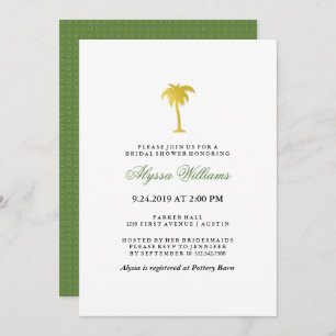 Invitación Elegante Ducha Nodal Faux Gold Palm Tree   Verde