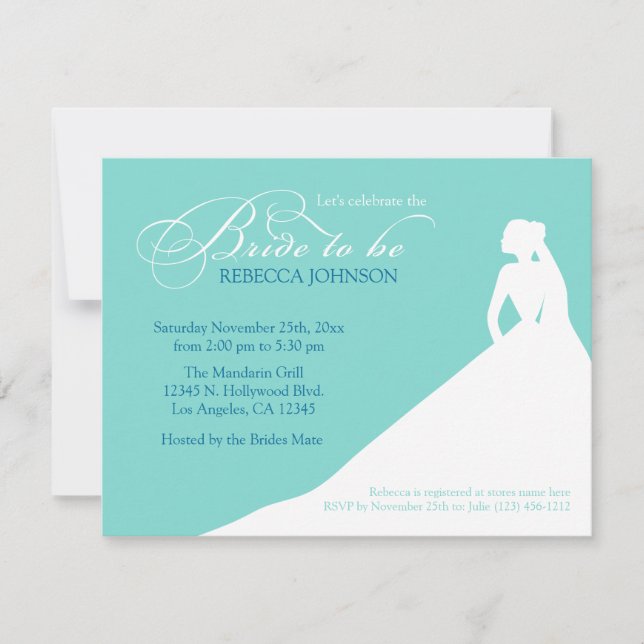 Invitación Elegante ducha nupcial azul acuático "Novia a ser" (Anverso)