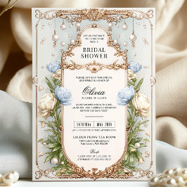 Invitación Elegante ducha nupcial azul e marfil