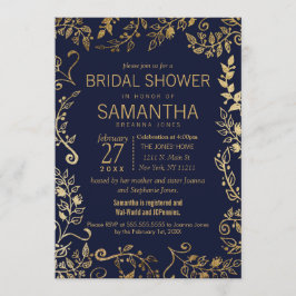 Invitación Elegante ducha nupcial azul y dorada