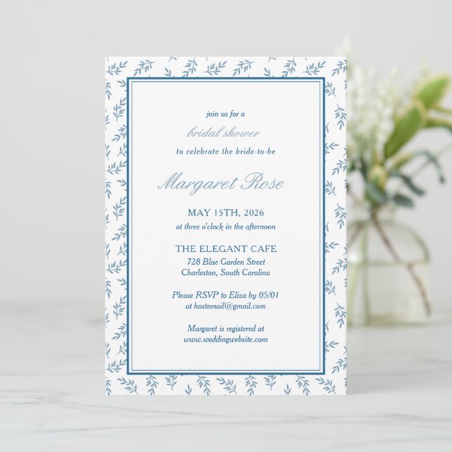 Invitación Elegante ducha nupcial clásica elegante del Blue G (Anverso de pie)