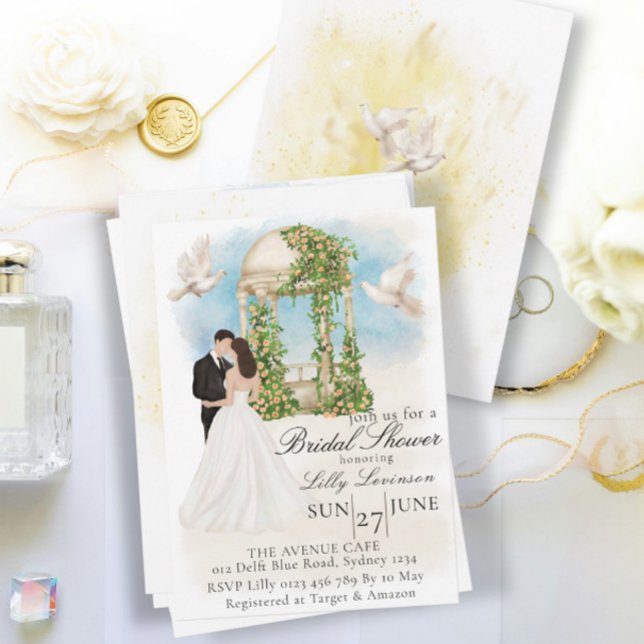 Invitación Elegante ducha nupcial con novia y Groom Gazebo (Subido por el creador)