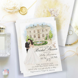 Invitación Elegante ducha nupcial con novia y lugar de Groom