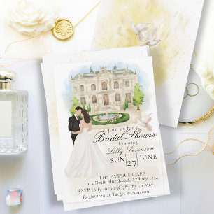 Invitación Elegante ducha nupcial con novia y lugar de Groom