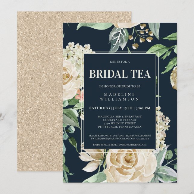 Invitación Elegante ducha nupcial de Boho Floral Bridal Tea B (Anverso / Reverso)