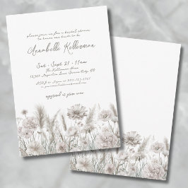 Invitación Elegante Ducha Nupcial De Boho Floral De Pampas
