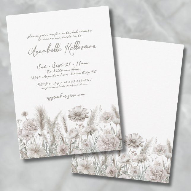 Invitación Elegante Ducha Nupcial De Boho Floral De Pampas (Elegant Botanical Pampas Floral Boho Bridal Shower Invitation)