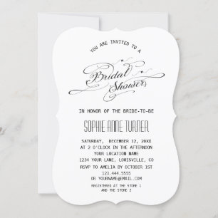 Invitación Elegante ducha nupcial de caligrafía blanca y negr