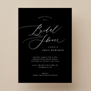 Invitación Elegante ducha nupcial de caligrafía blanca y negr
