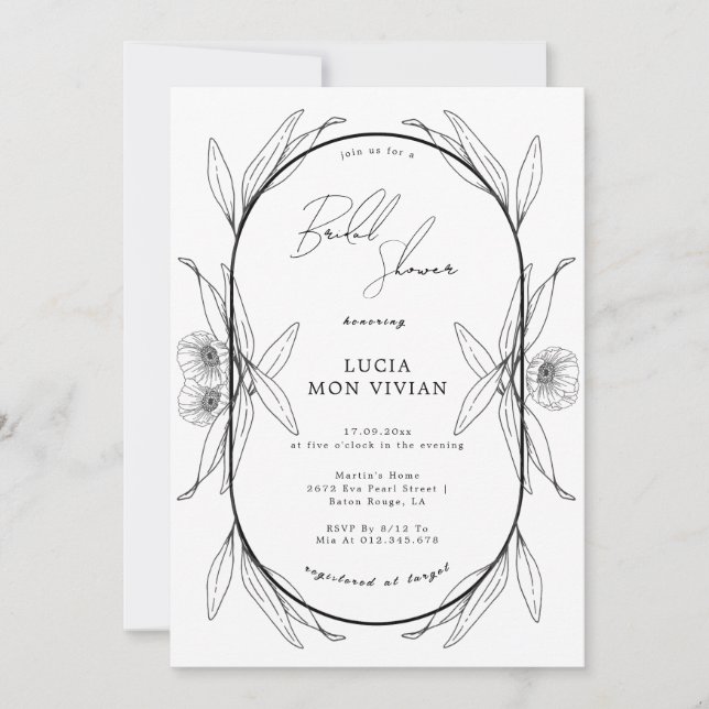 Invitación Elegante ducha nupcial de cápsula floral blanca y  (Anverso)