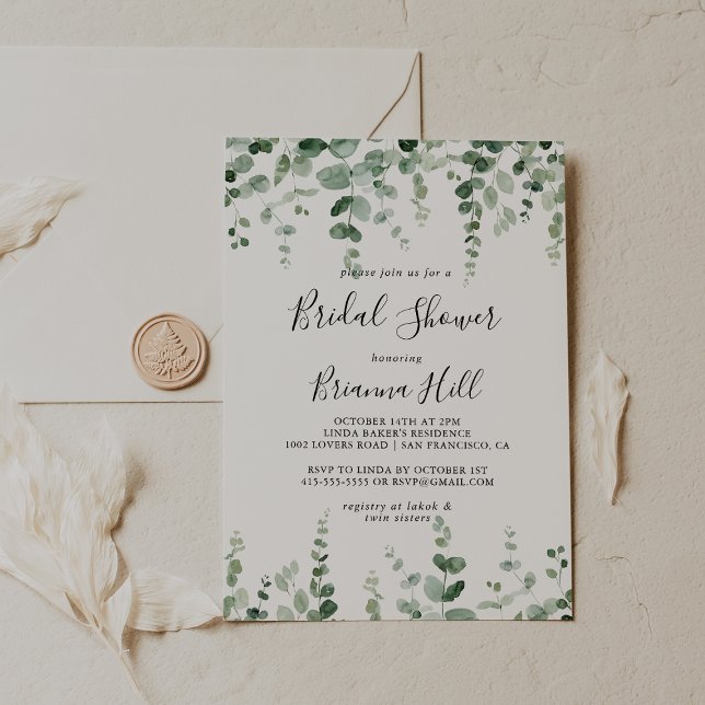 Invitación Elegante ducha nupcial de eucalipto verde Minimali (Subido por el creador)